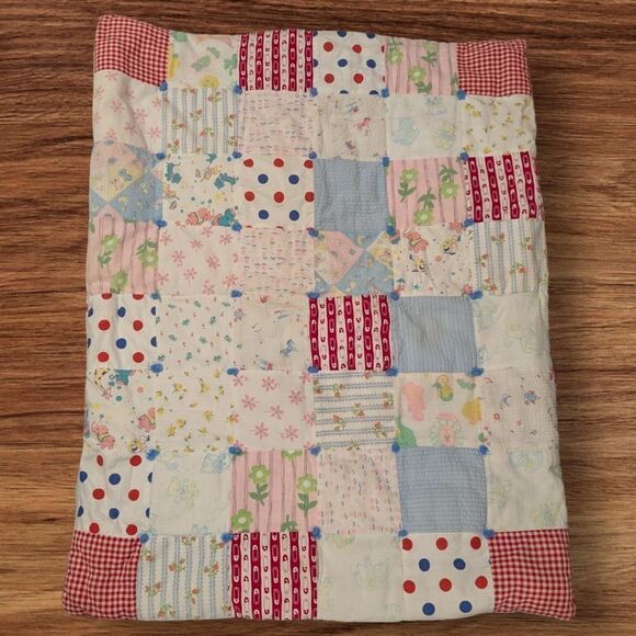 Vintage Other - Vintage Homespun patchwork baby‎ quilt floral zoo cottage core